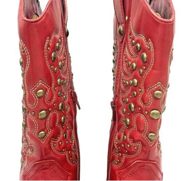 Lime Light Vtg Red Embroidery Studded Cowboy Boots Rare - Picture 5 of 12